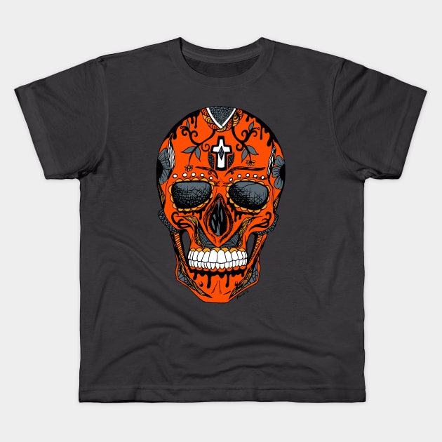 Orangrey Los Muertos Skull Kids T-Shirt by kenallouis